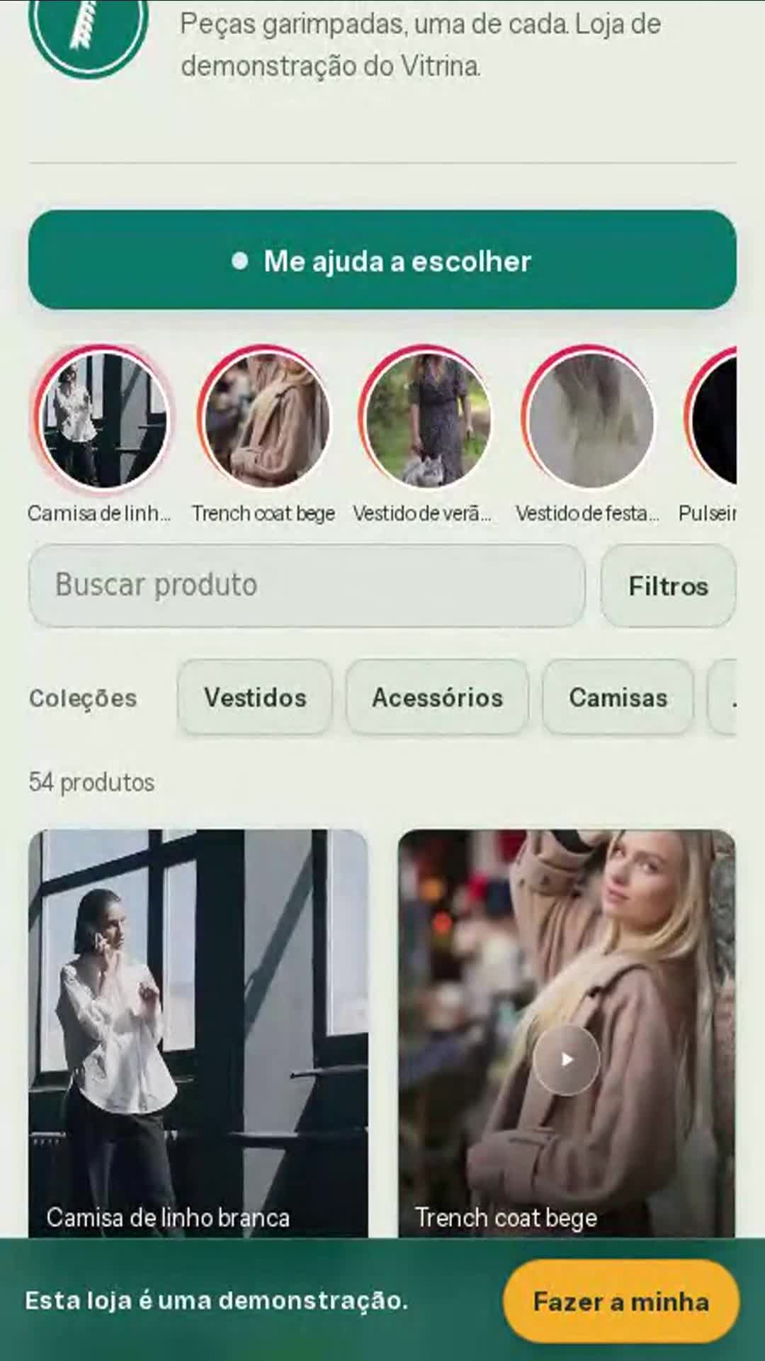Página de demonstração Alecrim com vídeos ligados aos produtos